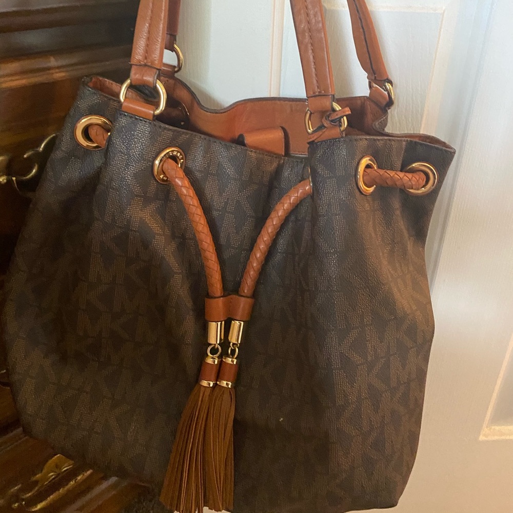 Michael Kors leather logo drawstring bag